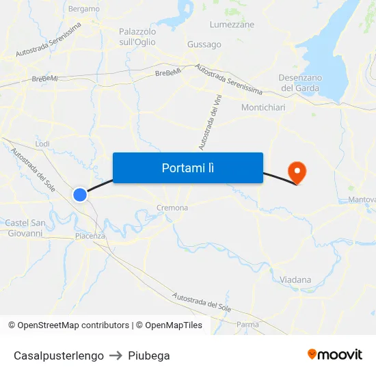 Casalpusterlengo to Piubega map