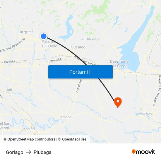 Gorlago to Piubega map