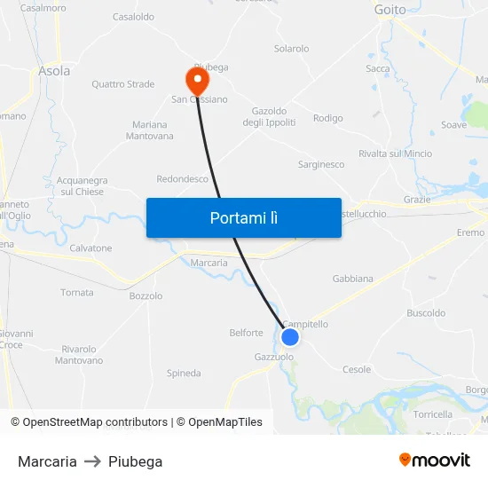 Marcaria to Piubega map