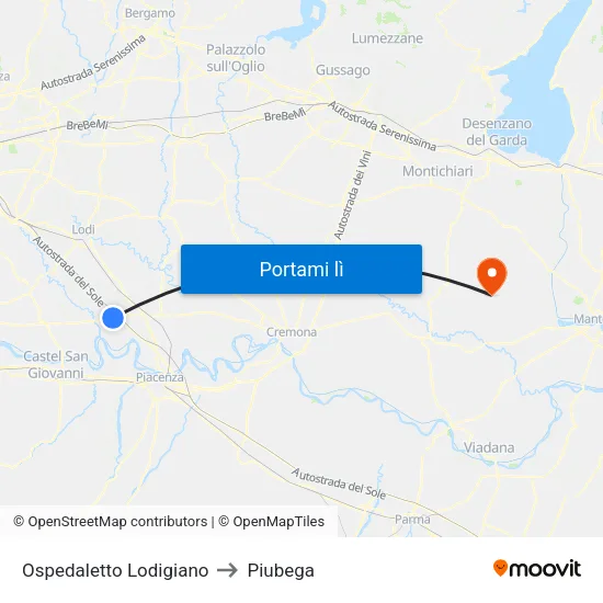 Ospedaletto Lodigiano to Piubega map