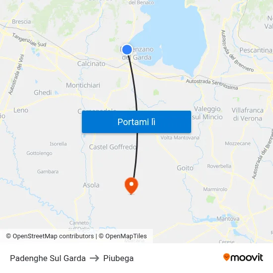 Padenghe Sul Garda to Piubega map