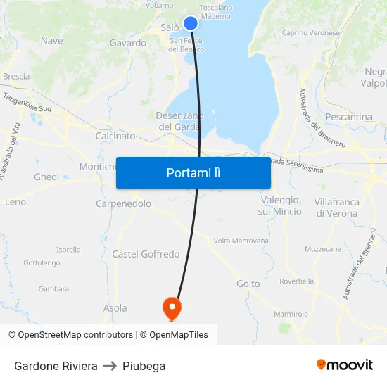 Gardone Riviera to Piubega map