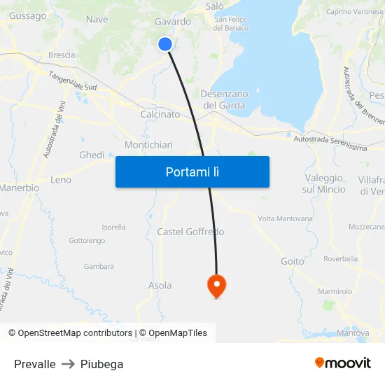Prevalle to Piubega map