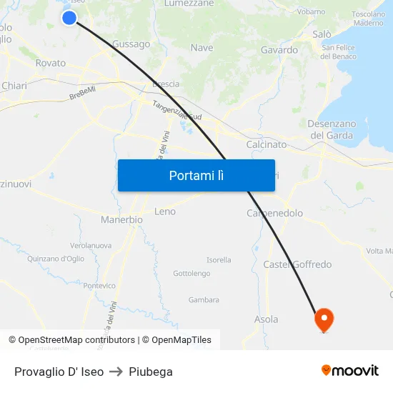 Provaglio D' Iseo to Piubega map