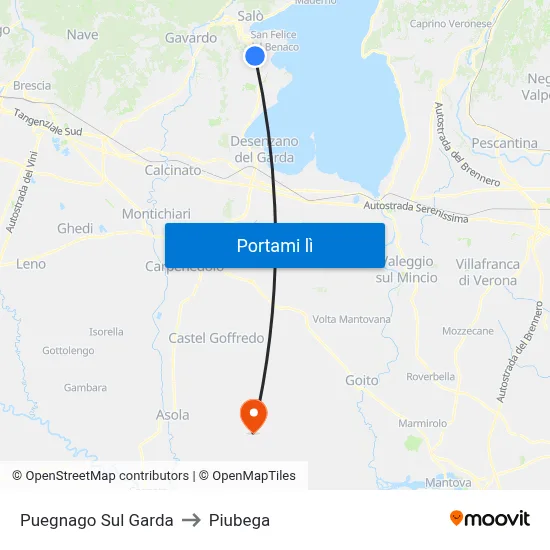 Puegnago Sul Garda to Piubega map