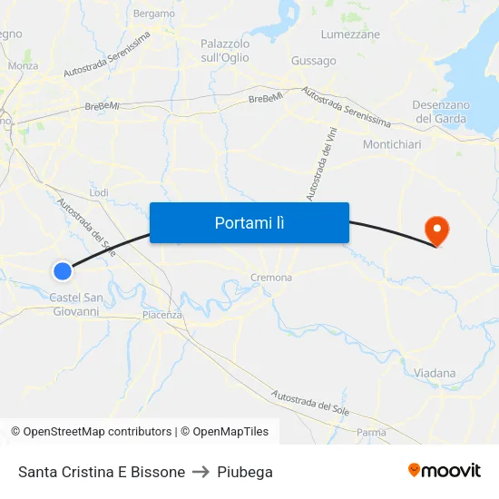 Santa Cristina E Bissone to Piubega map
