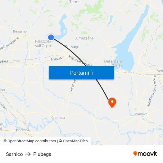 Sarnico to Piubega map