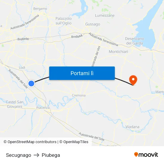 Secugnago to Piubega map