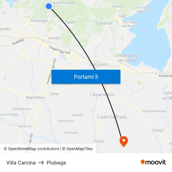 Villa Carcina to Piubega map
