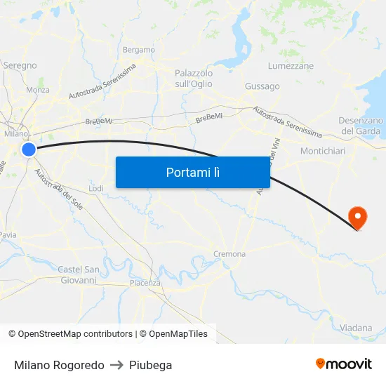 Milano Rogoredo to Piubega map
