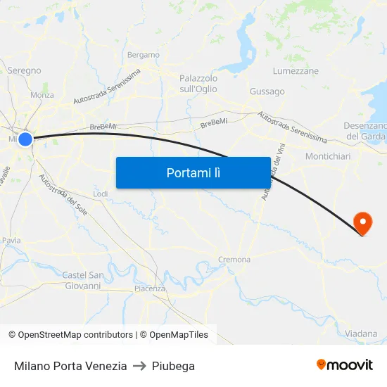 Milano Porta Venezia to Piubega map