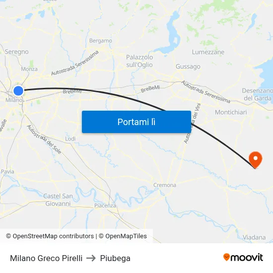 Milano Greco Pirelli to Piubega map