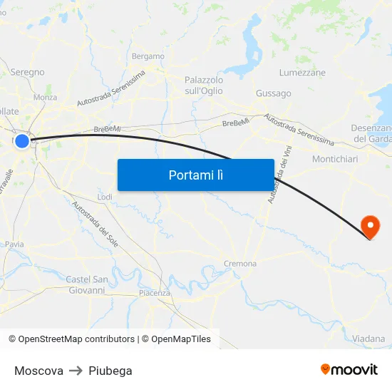 Moscova to Piubega map