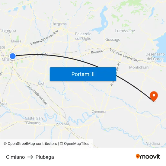 Cimiano to Piubega map