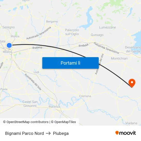 Bignami Parco Nord to Piubega map