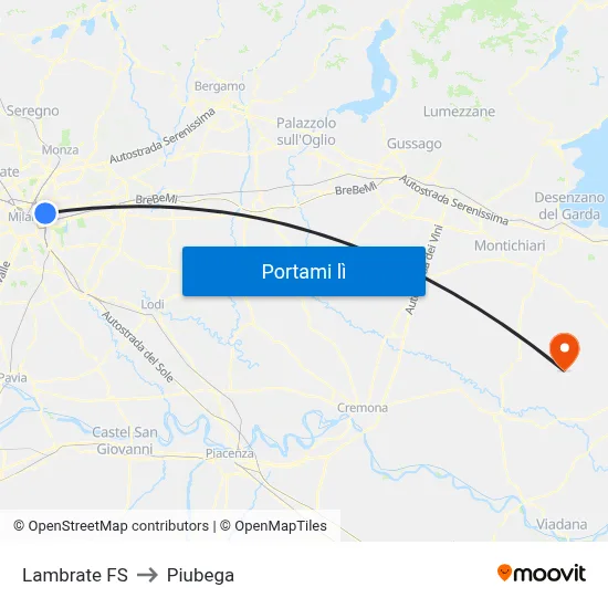 Lambrate FS to Piubega map