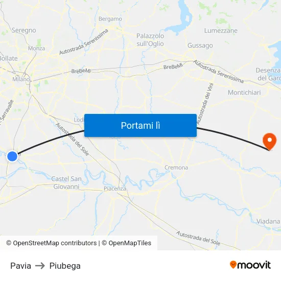 Pavia to Piubega map