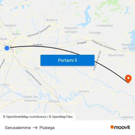 Gerusalemme to Piubega map
