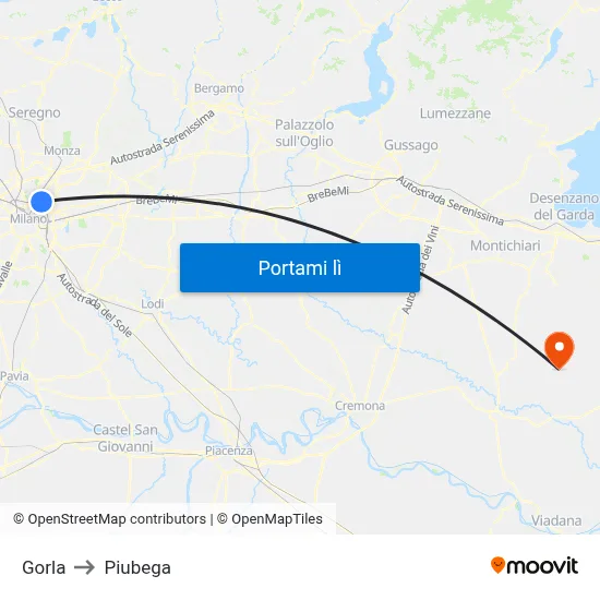 Gorla to Piubega map