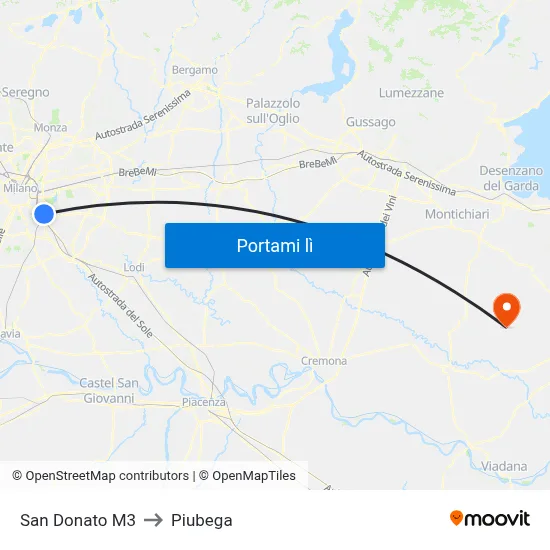 San Donato M3 to Piubega map
