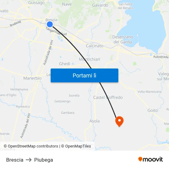 Brescia to Piubega map