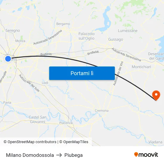 Milano Domodossola to Piubega map