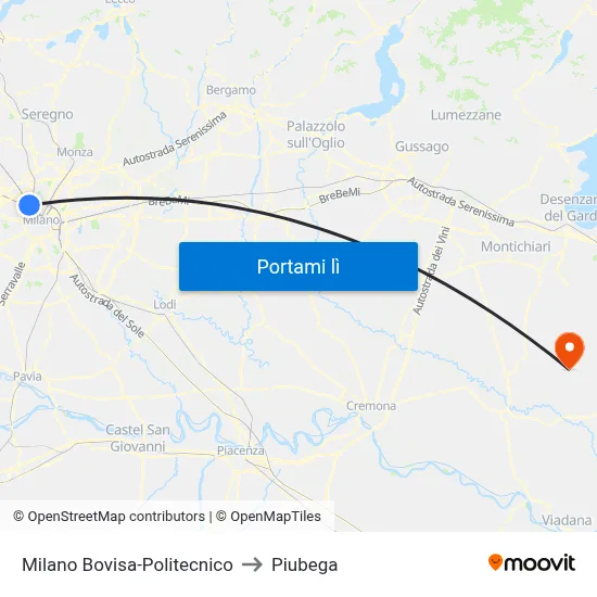 Milano Bovisa-Politecnico to Piubega map