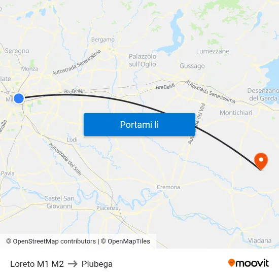 Loreto M1 M2 to Piubega map