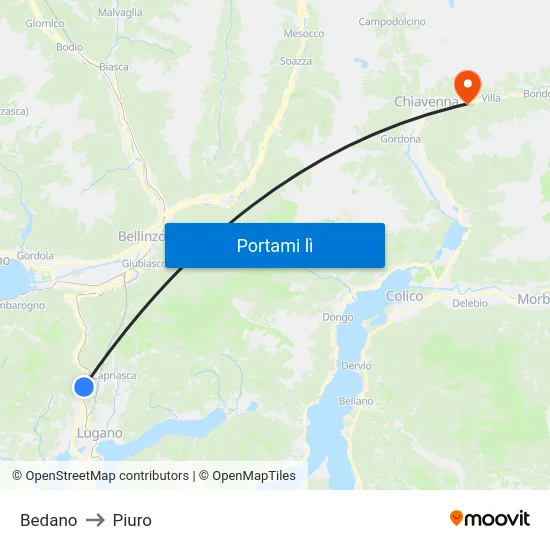Bedano to Piuro map