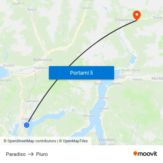 Paradiso to Piuro map