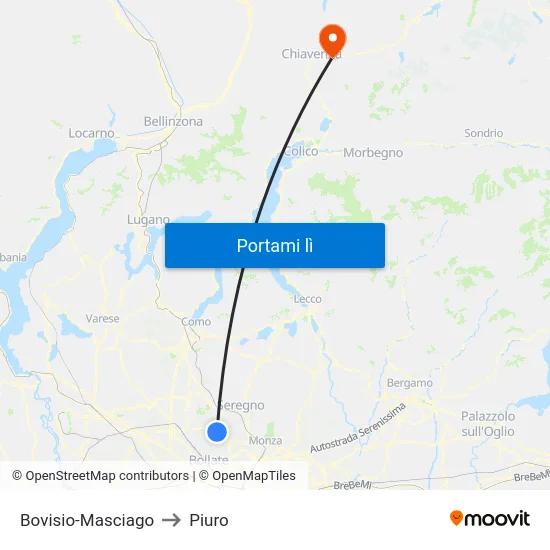 Bovisio-Masciago to Piuro map