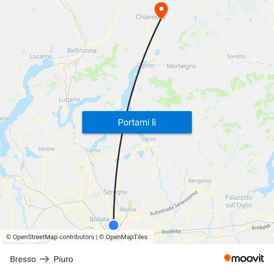 Bresso to Piuro map