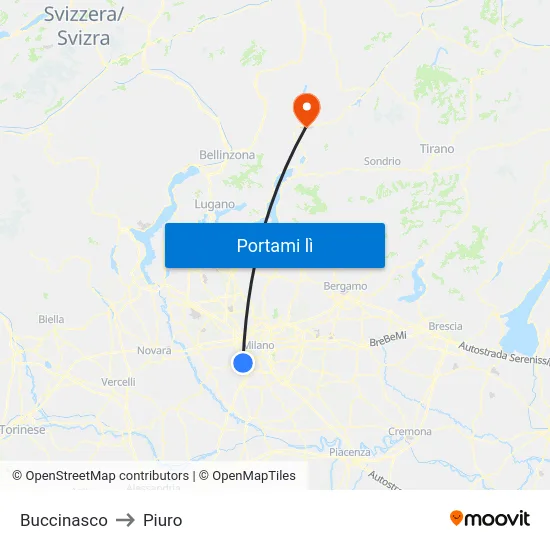 Buccinasco to Piuro map