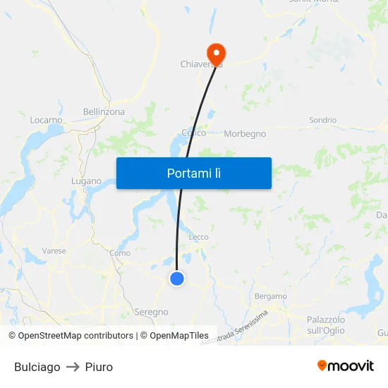 Bulciago to Piuro map