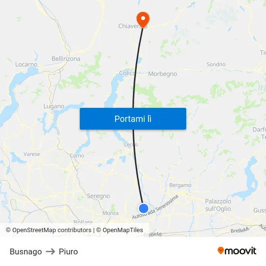 Busnago to Piuro map