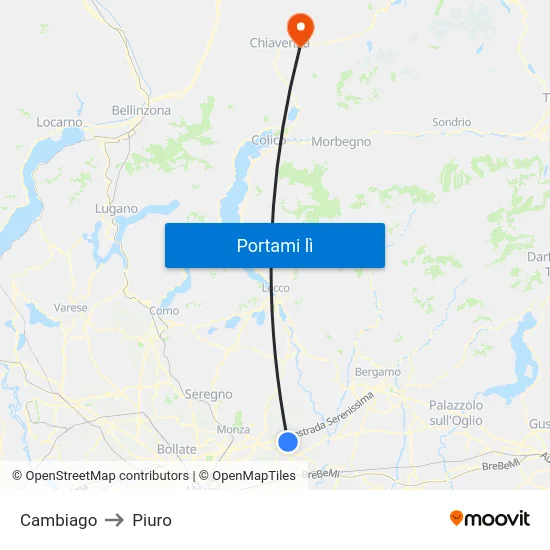 Cambiago to Piuro map