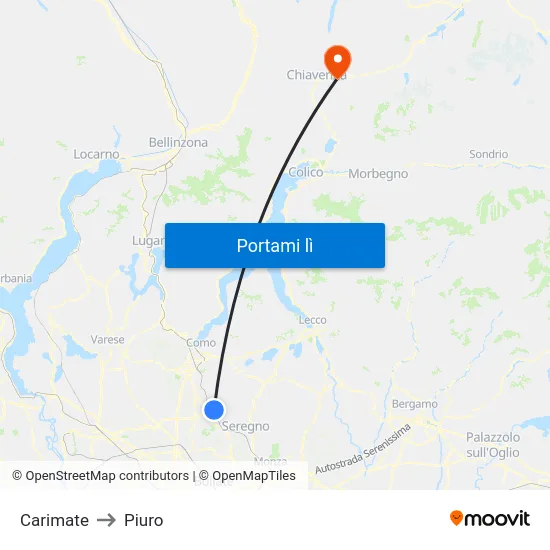 Carimate to Piuro map