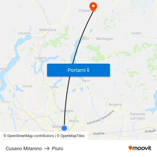 Cusano Milanino to Piuro map