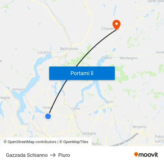 Gazzada Schianno to Piuro map