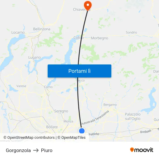 Gorgonzola to Piuro map