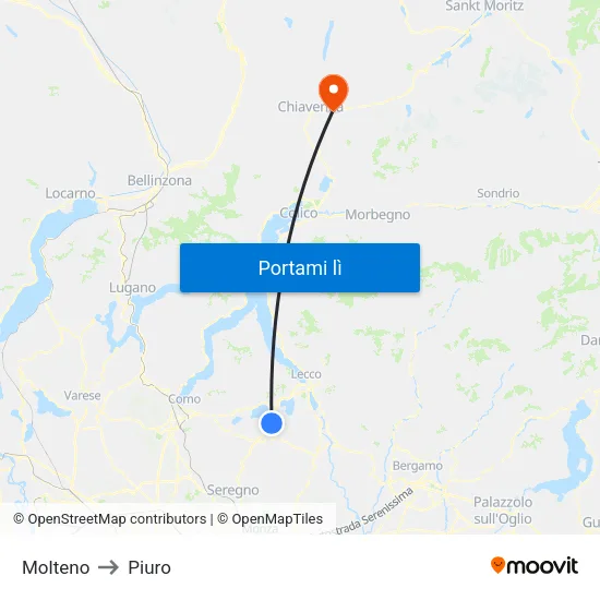 Molteno to Piuro map