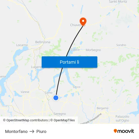 Montorfano to Piuro map