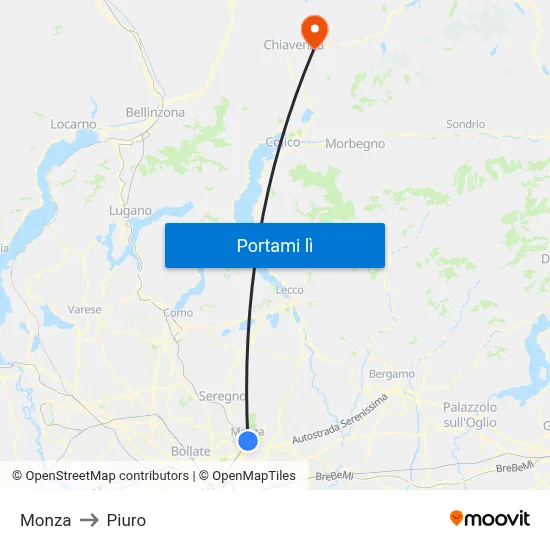 Monza to Piuro map