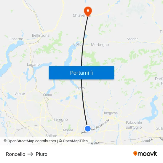 Roncello to Piuro map