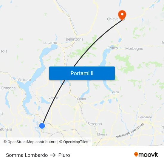 Somma Lombardo to Piuro map