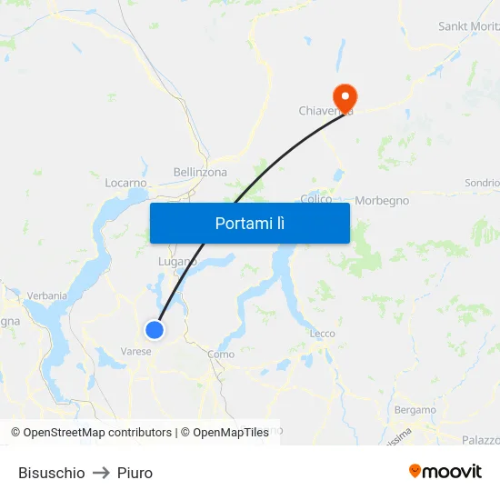 Bisuschio to Piuro map