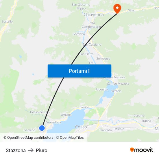 Stazzona to Piuro map