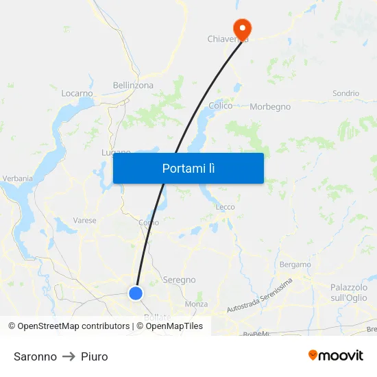 Saronno to Piuro map