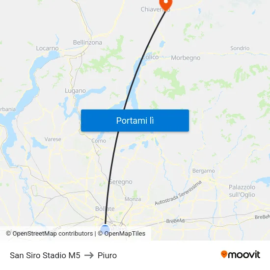 San Siro Stadio M5 to Piuro map