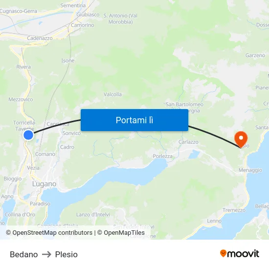 Bedano to Plesio map